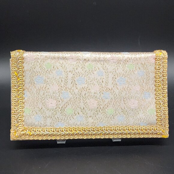 Vintage 1960s Brocade Floral Clutch Purse With Gold Trim 9.5x5.5" by Majestic - Picture 2 of 11
